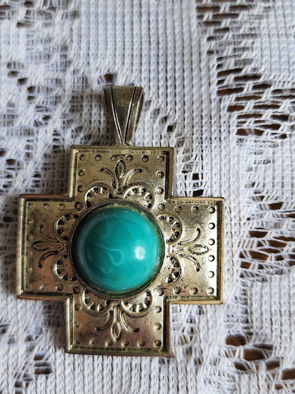 Cross Pendant with Turquoise Cabochon